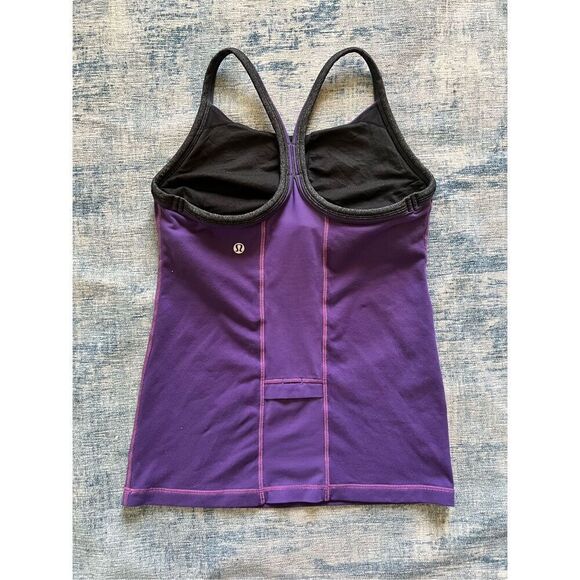 Lululemon Purple w Dark Heathered Gray Trim Ujjayi Y Tank II Size 6 - Picture 2 of 6